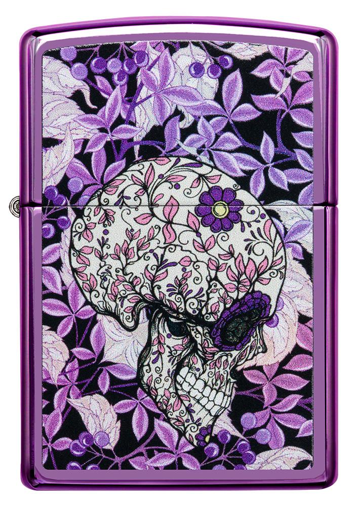 Front of Hidden Skull High Polish Purple windproof lighter