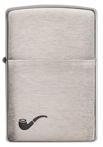 200PL, Brushed Chrome Pipe Lighter with Black Pipe Corner Symbol