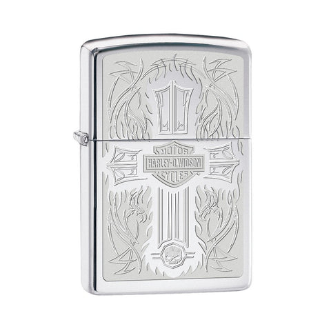 28982, Harley-Davidson Cross, Laser/Auto Engrave, High Polish Chrome, Classic Case