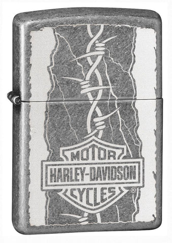 29560, Harley-Davidson Barbed Wire, Laser Engrave, Antique Silver Plate, Classic Case