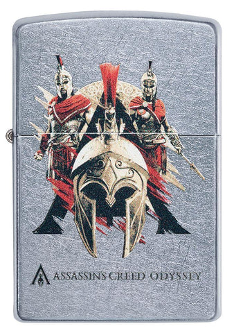 Front of Assassins Creed Odyssey Helmet Street Chrome windproof lighter