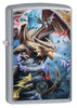Anne Stokes Dragon Design Street Chrome windproof lighter facing forward at a 3/4 angle