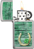 Slim Horseshoe Street Chrome windproof lighter with its lid open and lit