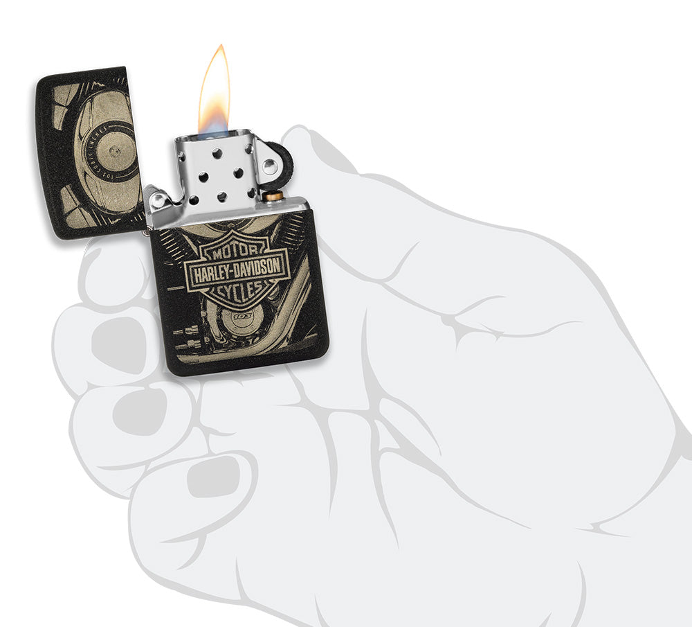 Harley-Davidson® Black Crackle Photo Image Windproof Lighter