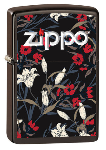 Dreiviertelansicht des winddichten Feuerzeugs Zippo Floral Design