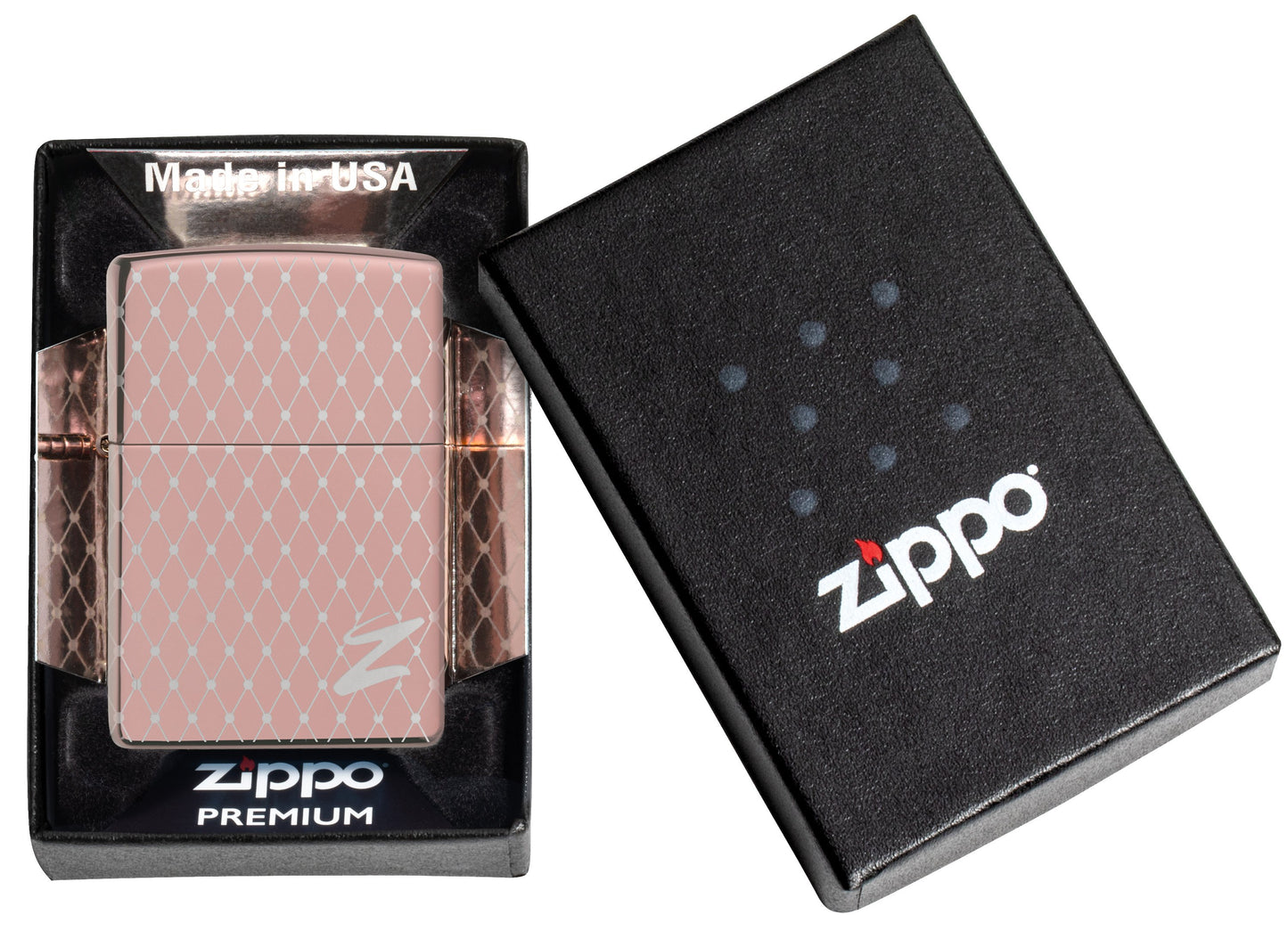 Net Pattern High Polish Rose Gold Windproof Lighter
