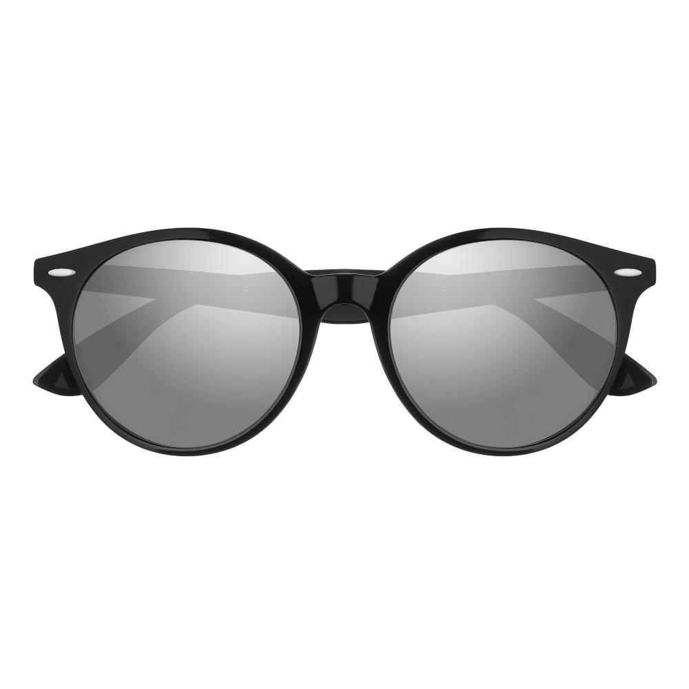 Front view of the Panto Seventy Sunglasses black frame and grey lenses