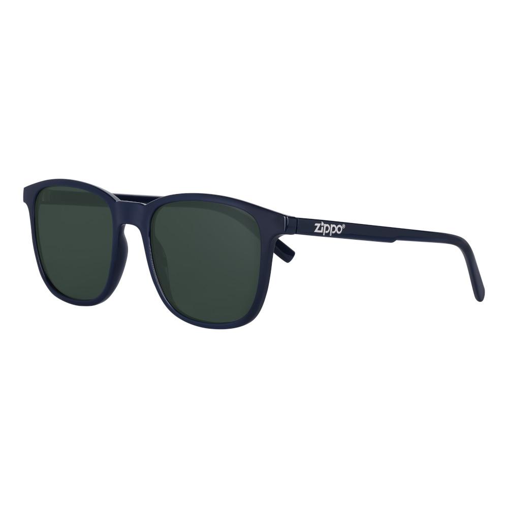 Side view of the Classic Ninety-three Sunglasses blue frame and green lenses