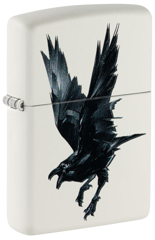 Zippo lighter with a raven design on a white background P1
