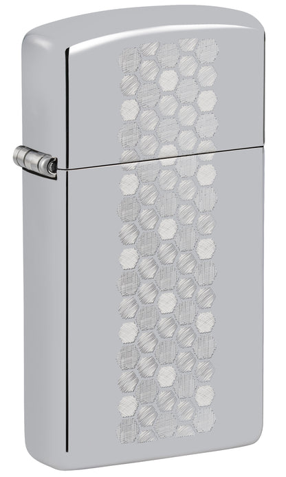 Silver Zippo lighter with a geometric pattern P1