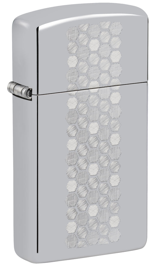 Silver Zippo lighter with a geometric pattern P1