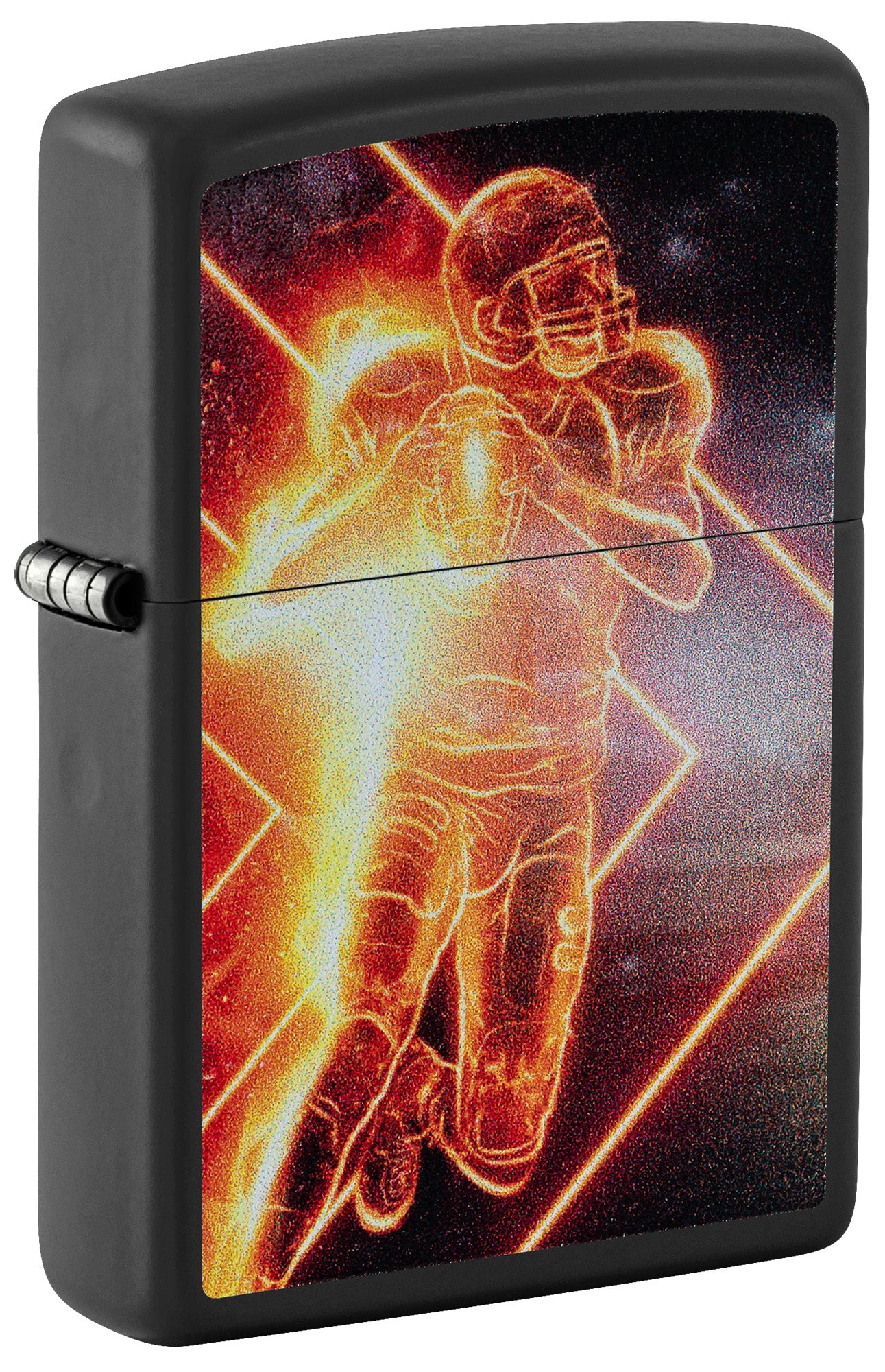 Zippo lighters with a football player design on a black background P1