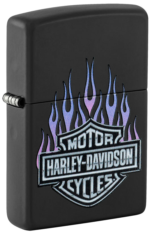Black Harley-Davidson Zippo lighter with flame design P1