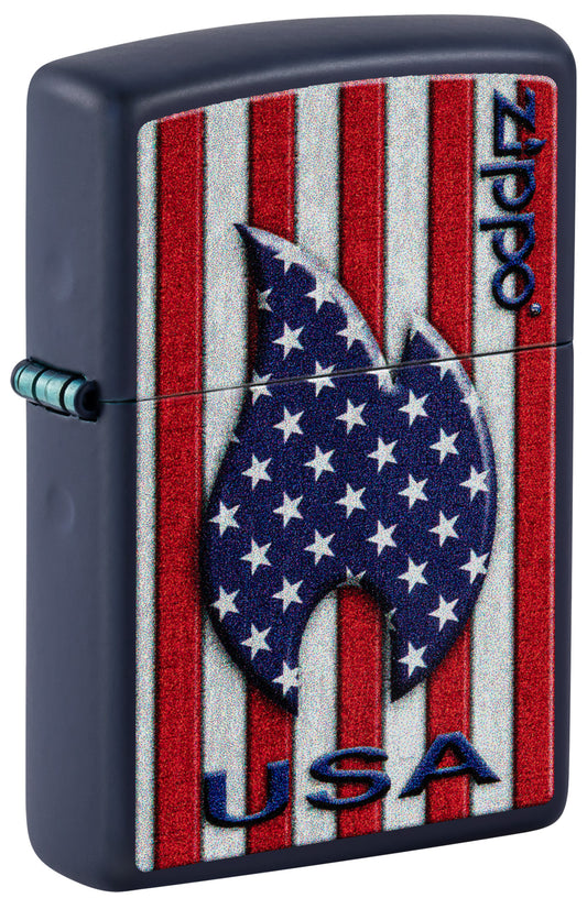 Zippo lighter with American flag design and 'USA' text P1