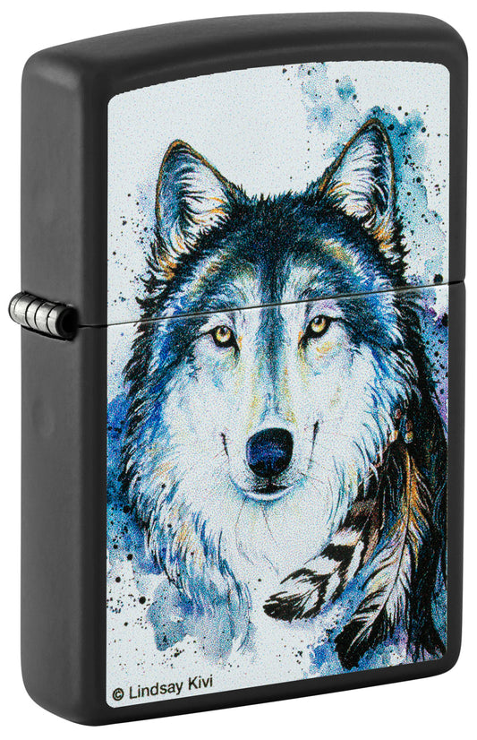 Zippo lighter with a wolf design and Lindsay Kivi signature P1
