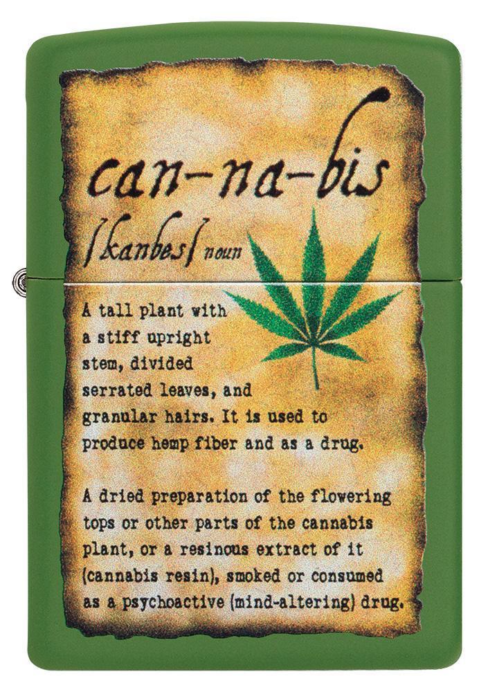 Front of Cannabis Design Moss Green Matte lighter