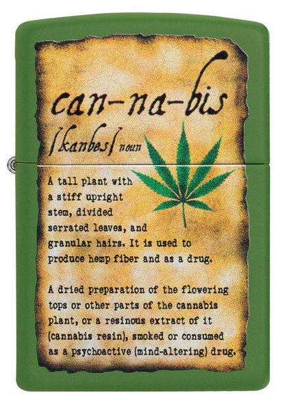 Front of Cannabis Design Moss Green Matte lighter