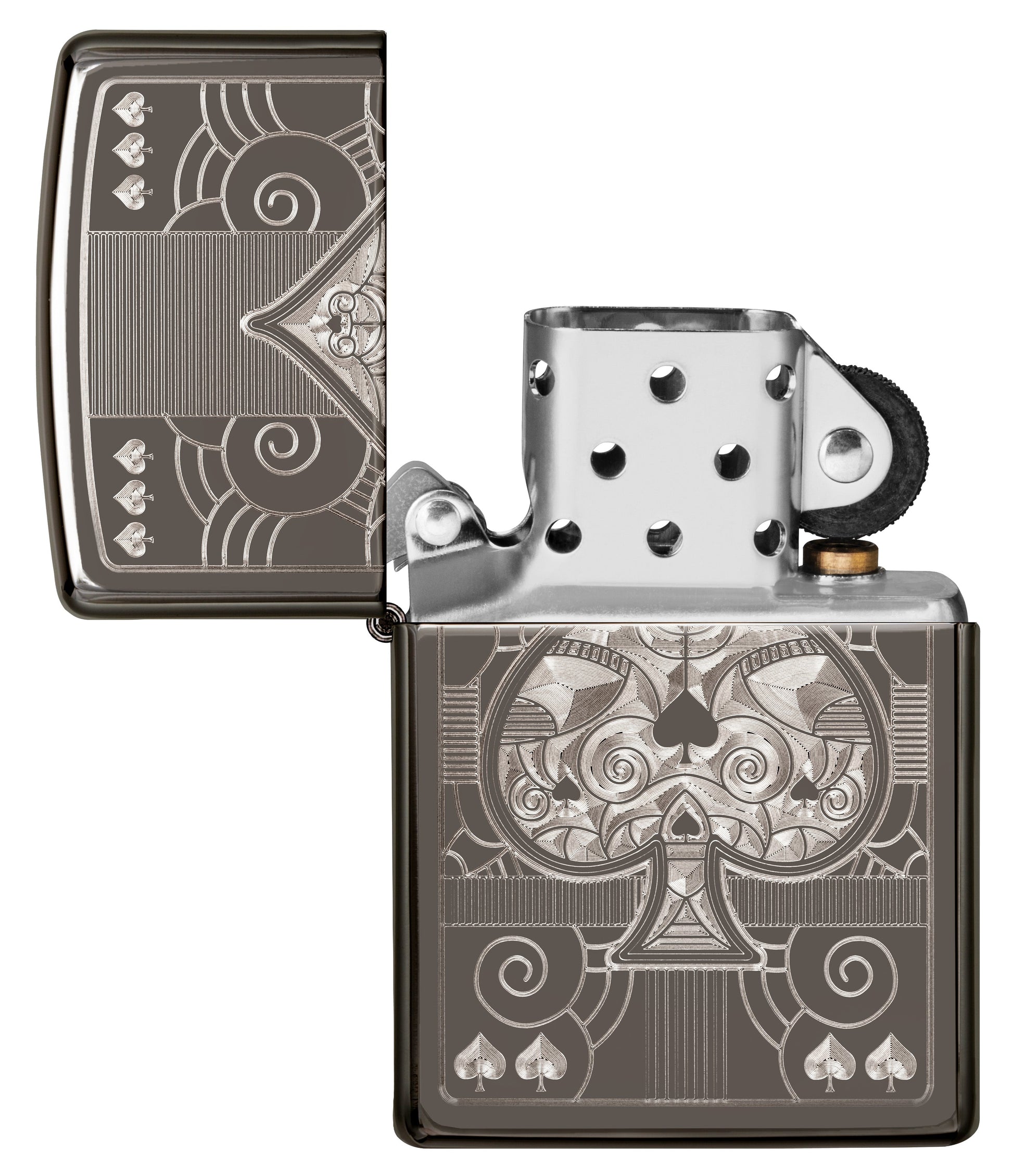 Front view of extinguished Zippo Fancy ACE windproof lighter, without flame