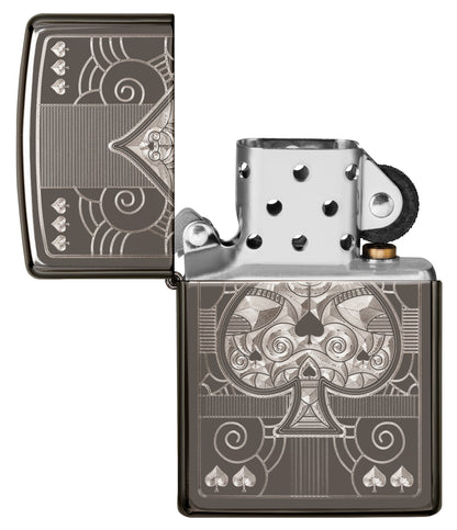 Front view of extinguished Zippo Fancy ACE windproof lighter, without flame