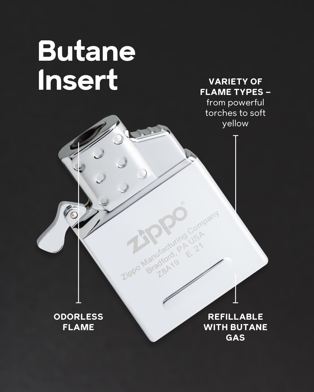 Single Torch Butane Lighter Insert - Black