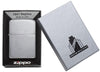 Zippo Lighter 1941 Replica front view in brushed chrome look in half opened package