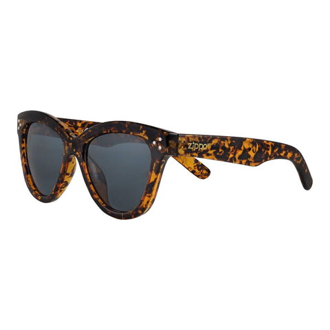 Side view of the Eighty-five Sunglasses leopard frame and black lenses