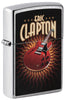 Zippo lighter front view ¾ angle chrome-plated with coloured image of a red guitar by Eric Clapton