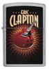 Zippo lighter front view chrome with coloured image of a red guitar of Eric Clapton
