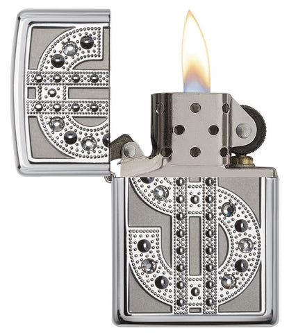 20904, Silver Flashy Dollar Sign Emblem on High Polish Chrome Finish