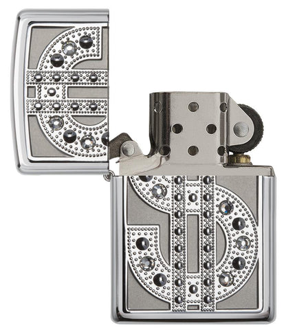 20904, Silver Flashy Dollar Sign Emblem on High Polish Chrome Finish