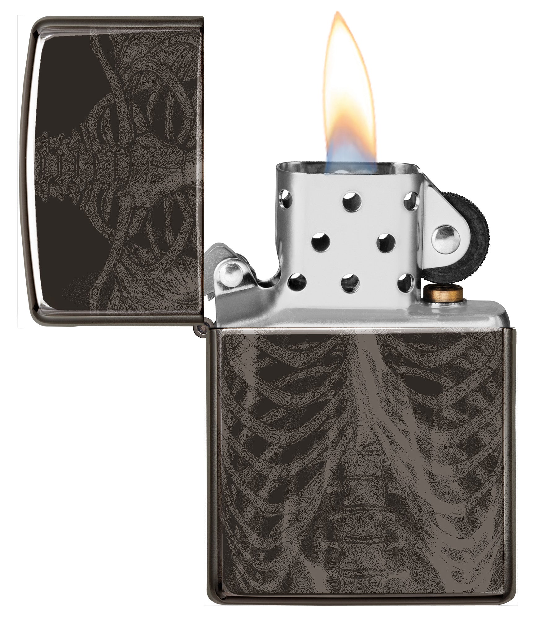 Rib Cage Design High Polish Black Windproof Lighter