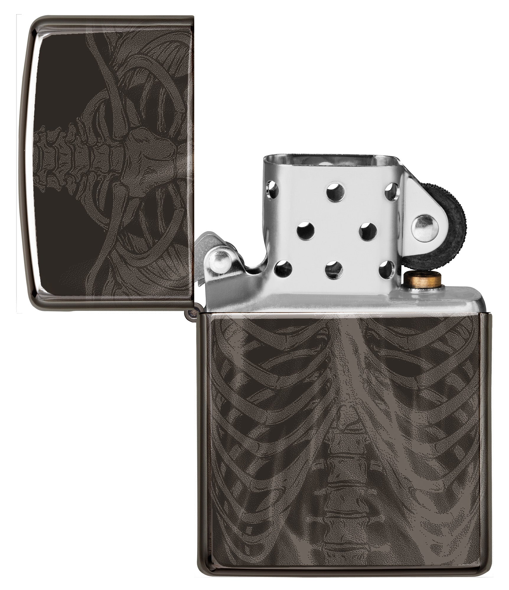 Rib Cage Design High Polish Black Windproof Lighter