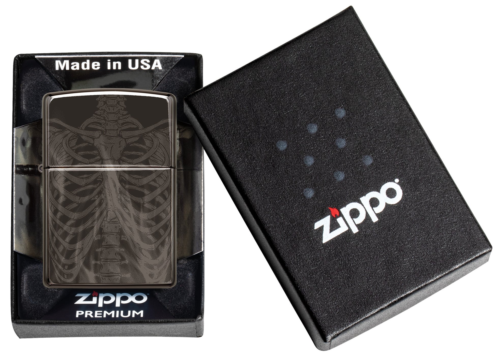 Rib Cage Design High Polish Black Windproof Lighter