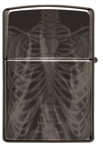 Rib Cage Design High Polish Black Windproof Lighter