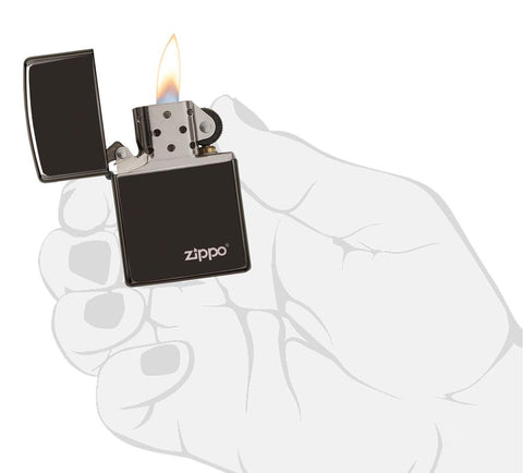 24756ZL, Ebony Zippo Logo, Laser Engrave, Ebony, Classic Case