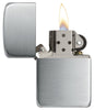 Zippo Lighter 1941 Replica in sterling silver front view opened and lit in satin silver optic