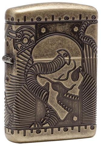 29268, Steampunk Skull, Deep Carve Engraving, Antique Brass Finish, Armor Case