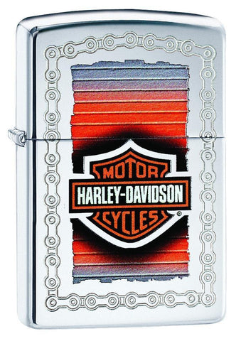 29559, Harley-Davidson Chains, Laser Engrave & Color Image, High Polish Chrome, Classic Case