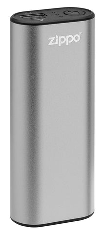 Silver HeatBank® 6 Rechargeable Hand Warmer standing at a slight angle