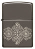 Zippo Lighter Front View Black Ice® with 360° Engraving of Zippo Flames and Logo in Cigar Band Design