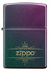 Zippo Lighter Front View Iridescent Matte in Green Blue Purple with Squiggly Zippo Logo