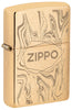 Zippo lighter front view ¾ angle brushed brass in marble look with logo