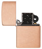 Zippo lighter basic model in brushed solid copper and black insert opened without flame