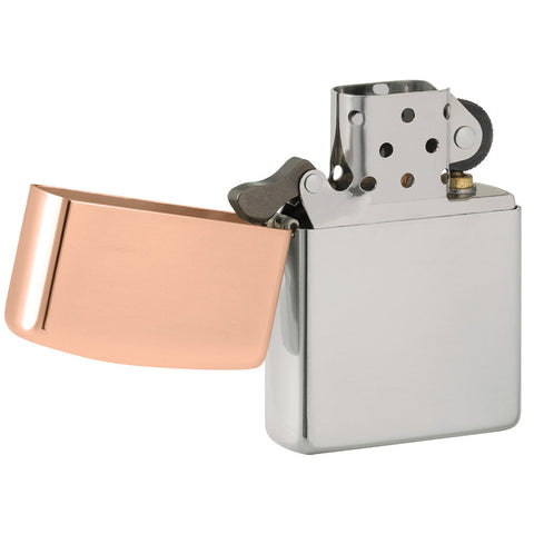 3/4 view of the Zippo Storm Lighter Bimetal Case Silver unlit, without flame