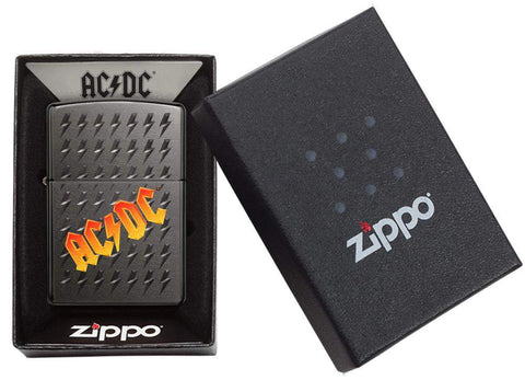 AC/DC® logo Grey Windproof Lighter in its packaging