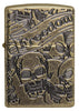 Front view of Armor® Antique Brass Skull Design Windproof Lighter