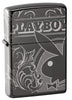 Playboy Laser 360 Design Black Ice windproof lighter facing forward at a 3/4 angle