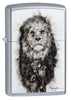 Spazuk Lion design Street Chrome windproof lighter facing forward at a 3/4 image