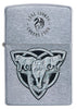 Front of Anne Stokes Wolf design Street Chrome windproof lighter