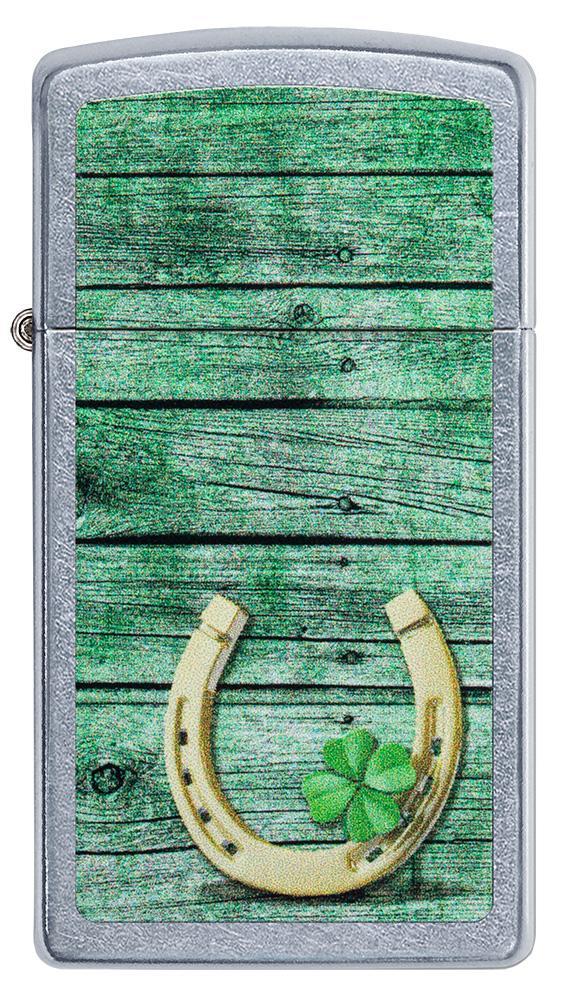 Front of Slim Horseshoe Street Chrome windproof lighter
